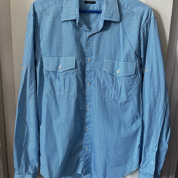 ZARA Mens Blue Plaid Checkered Button Down Shirt Blouse Top - Picture 5 of 5